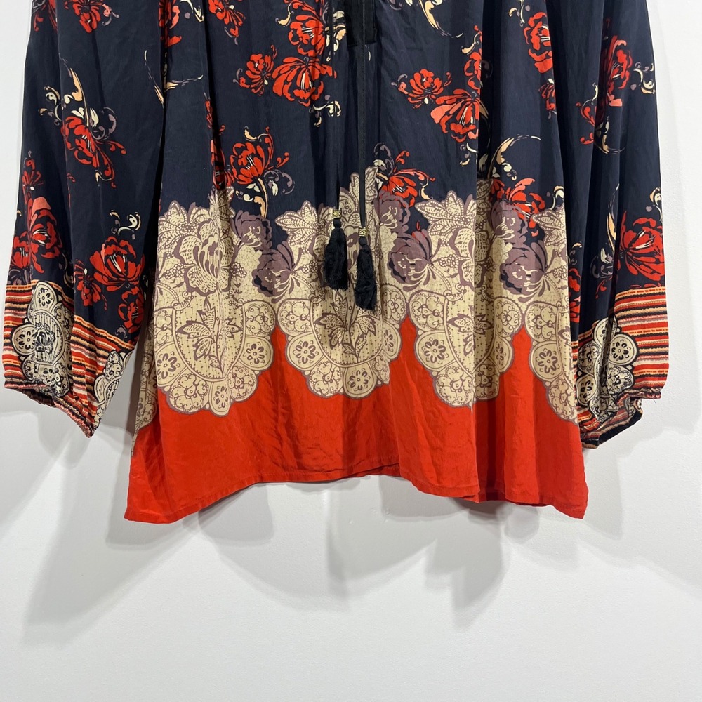 Meadow Rue Silk Floral Paisley Peasant Blouse Womens Large Artsy Old Money Boho - Picture 2 of 10